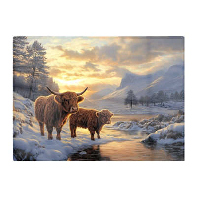 B&Q -  Highland Cows By The Lake Glass Chopping Board