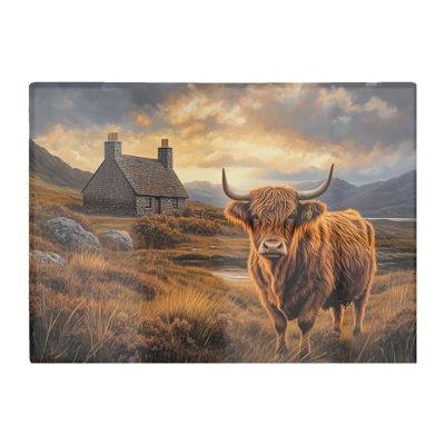 Warren Reed Designer Highland Cow And A Cottage Glass Chopping Board from B&Q