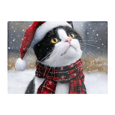 B&Q -  Snowy Christmas Black Cat Glass Chopping Board