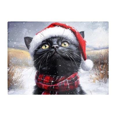 B&Q -  Black Snowy Christmas Cat Glass Chopping Board