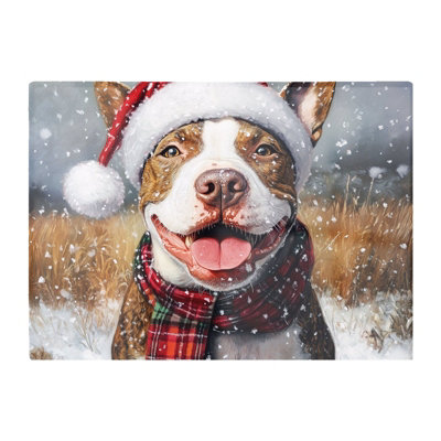 Warren Reed Designer Snowy Christmas English Bull Terrier Glass Chopping Board from B&Q