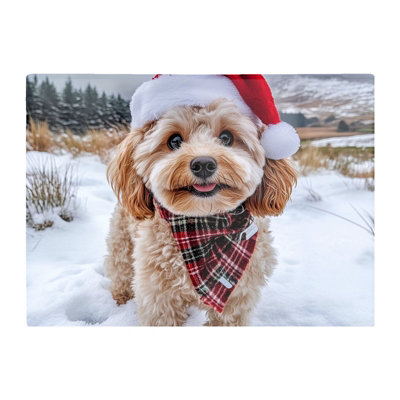 B&Q -  Snowy Christmas Cavapoo Glass Chopping Board