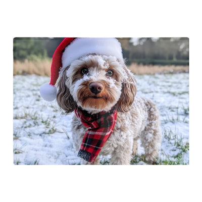 B&Q -  Snowy Christmas Cockapoo Glass Chopping Board