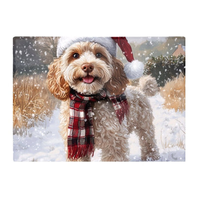 Warren Reed Designer Christmas Cockapoo Dog Glass Chopping Board from B&Q