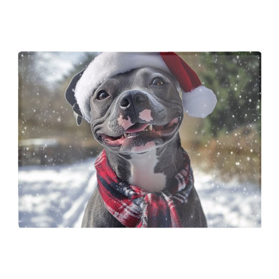 Warren Reed Designer Snowy Christmas Staffordshire Bull Terrier Dog Glass Chopping Board from B&Q