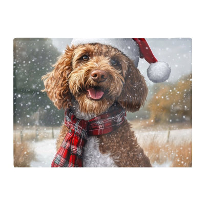 B&Q -  Snowy Christmas Labradoodle Glass Chopping Board