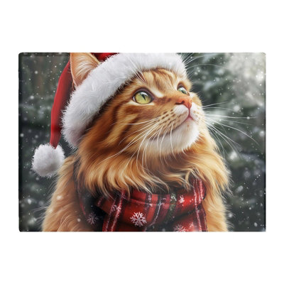 B&Q -  Snowy Christmas Ginger Cat Glass Chopping Board