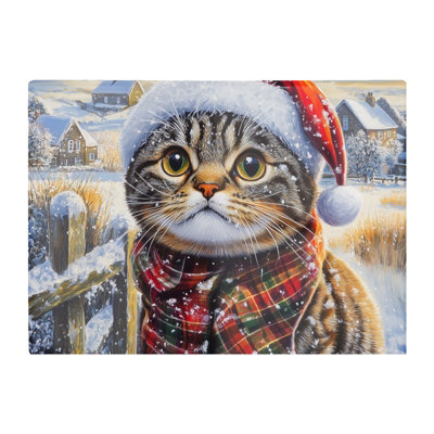 B&Q -  Christmas Scottish Fold Cat Glass Chopping Board