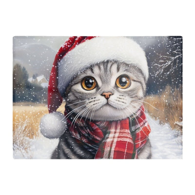 B&Q -  Snowy Christmas Scottish Fold Cat Glass Chopping Board
