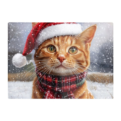 Warren Reed Designer Christmas Ginger Shorthair Cat Glass Chopping Board from B&Q