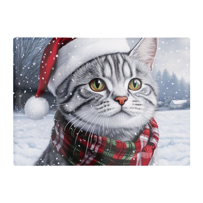 B&Q -  Christmas Silver Tabby Glass Chopping Board