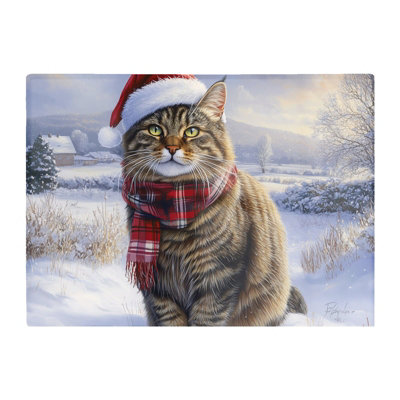 B&Q -  Christmas Tabby Cat Glass Chopping Board