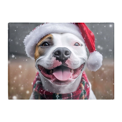 Warren Reed Designer Snowy Christmas Staffy Bull Terrier Dog Glass Chopping Board from B&Q