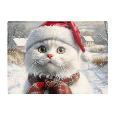 Warren Reed Designer Christmas White Cat Glass Chopping Board from B&Q