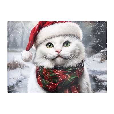 B&Q -  Snowy Christmas White Cat Glass Chopping Board