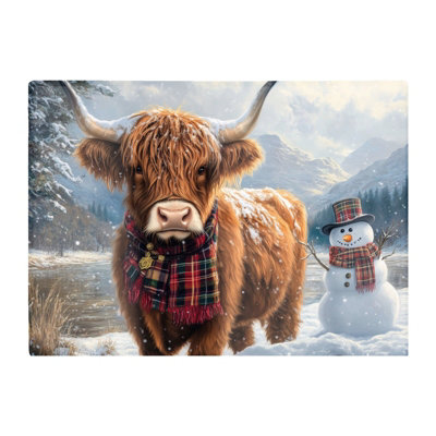 Warren Reed Designer Highland Cow And A Snowman Chopping Board from B&Q