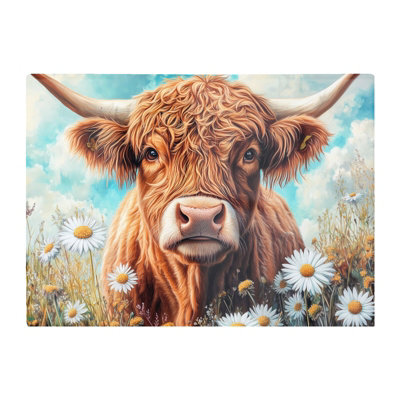 B&Q -  Highland Cow With Daisies Chopping Board