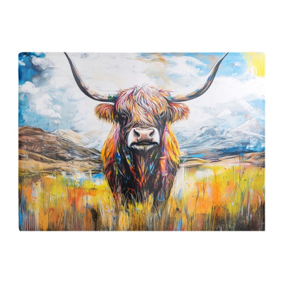 Warren Reed Designer Colourful Highland Cow Inspired By Banksy Chopping Board from B&Q