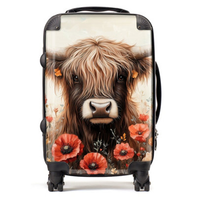 Warren Reed Designer Highland Cow And Summer Flowers SuitcaseCabin from B&Q