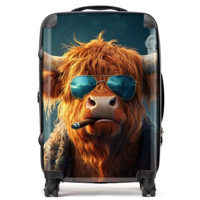 Warren Reed Designer Highland Cow With Glasses SuitcaseMedium from B&Q
