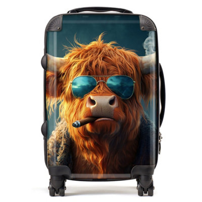 Warren Reed Designer Highland Cow With Glasses SuitcaseCabin from B&Q