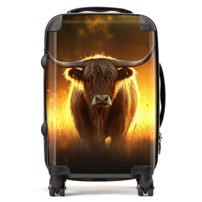 Warren Reed Designer Highland Cow Sunset SuitcaseCabin from B&Q