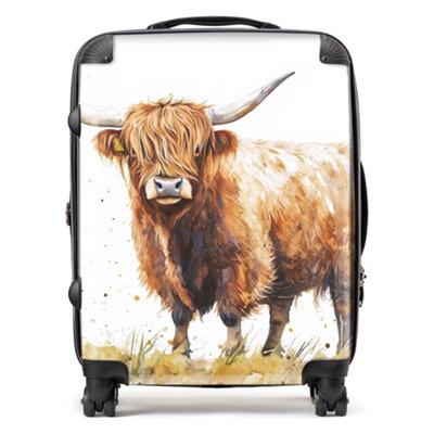 Warren Reed Designer Watercolour Highland Cow SuitcaseLarge from B&Q