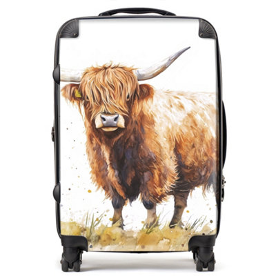 Warren Reed Designer Watercolour Highland Cow SuitcaseMedium from B&Q
