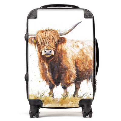 Warren Reed Designer Watercolour Highland Cow SuitcaseCabin from B&Q