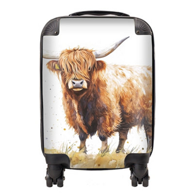 Warren Reed Designer Watercolour Highland Cow SuitcaseMini Cabin from B&Q