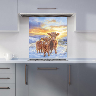 Warren Reed Designer Snowy Baby Highland Cows Kitchen Splashback from B&Q