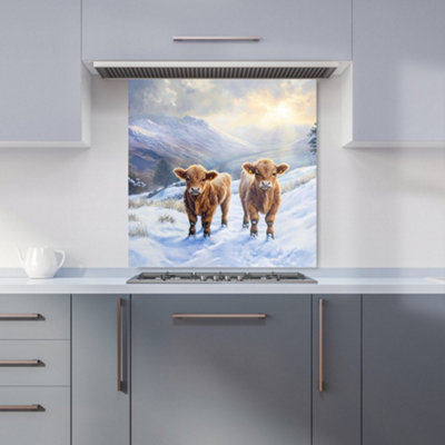 Warren Reed Designer Due Of Baby Highland Cows Kitchen Splashback from B&Q