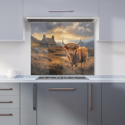 B&Q -  Highland Cow And A Cottage Kitchen Splashback