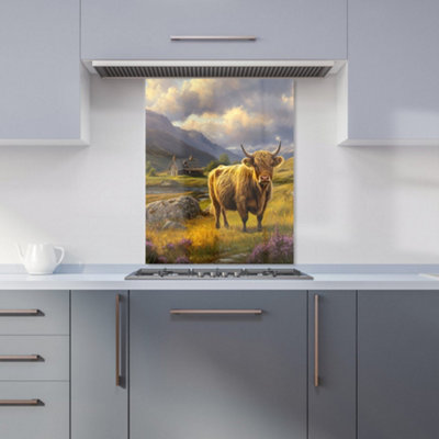 Warren Reed Designer Springtime Highland Cow Kitchen Splashback from B&Q