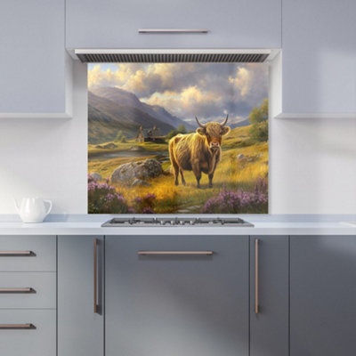 Warren Reed Designer Springtime Highland Cow Kitchen Splashback from B&Q