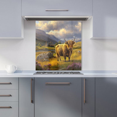 Warren Reed Designer Springtime Highland Cow Kitchen Splashback from B&Q