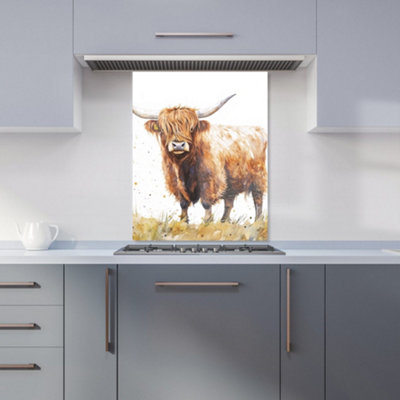 Warren Reed Designer Watercolour Highland Cow Kitchen Splashback