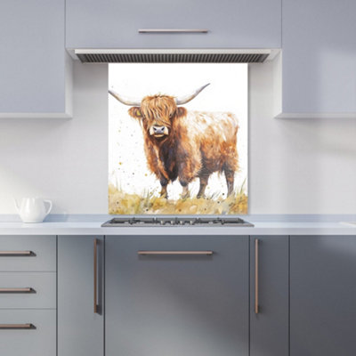 Warren Reed Designer Watercolour Highland Cow Kitchen Splashback from B&Q