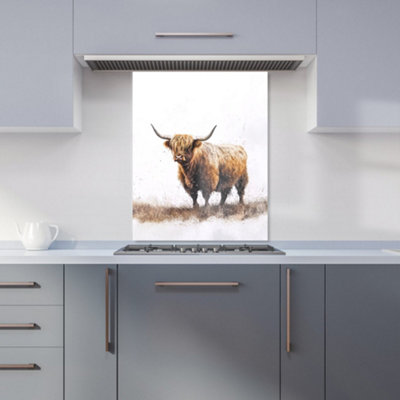 Warren Reed Designer Highland Cow Watercolour Kitchen Splashback