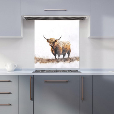 Warren Reed Designer Highland Cow Watercolour Kitchen Splashback from B&Q