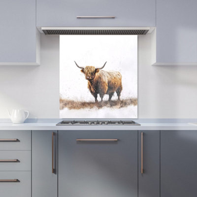 Warren Reed Designer Highland Cow Watercolour Kitchen Splashback from B&Q