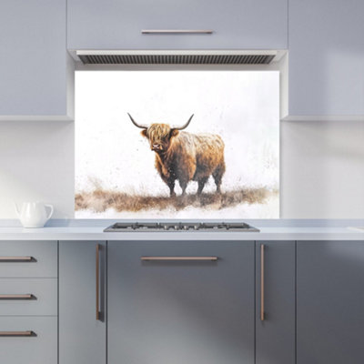 Warren Reed Designer Highland Cow Watercolour Kitchen Splashback