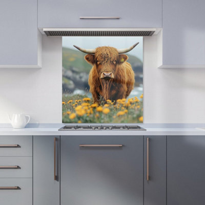 Warren Reed Designer Highland Cow By The Coast Kitchen Splashback from B&Q