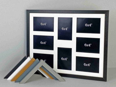 Photoframesandmore Multi Aperture Photo Frame.  Holds Eight 6X4" Sized Photos. 40X50Cm.  Black Wooden Collage Photo Frame. from B&Q