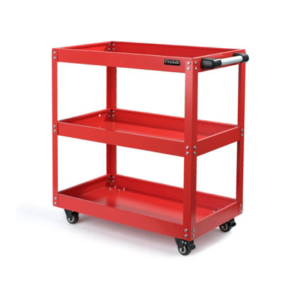 Crystals Tool Storage Heavy Duty Garage Trolley Workshop 3 Tier Wheel Cart Diy Red