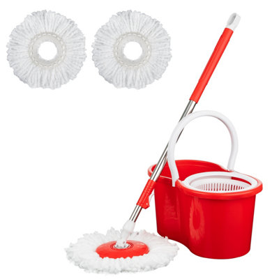 B&Q -  Spin Floor Mop Bucket Set Microfibre 2 Heads Wringer Home Industrial Floor