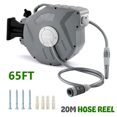 B&Q -  20M Garden Patio Hose Reel Wall Mounted Retractable Auto Rewind Pipe