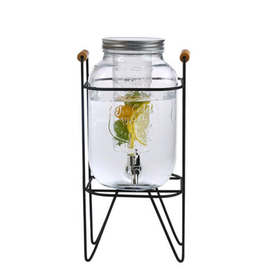 Crystals 4L Glass Vintage Beverage Drinks Dispenser On Metal Stand Cocktail Jar With Tap from B&Q