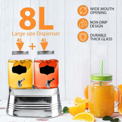 Crystals 2 X 4 Litre Glass Beverage Drinks Dispenser Jug Jar Lid Juice Cocktail Bbq Party from B&Q