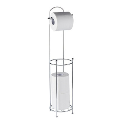 Crystals Free Standing Chrome Toilet Paper Loo Roll Storage Holder Frame Bathroom Shelf
